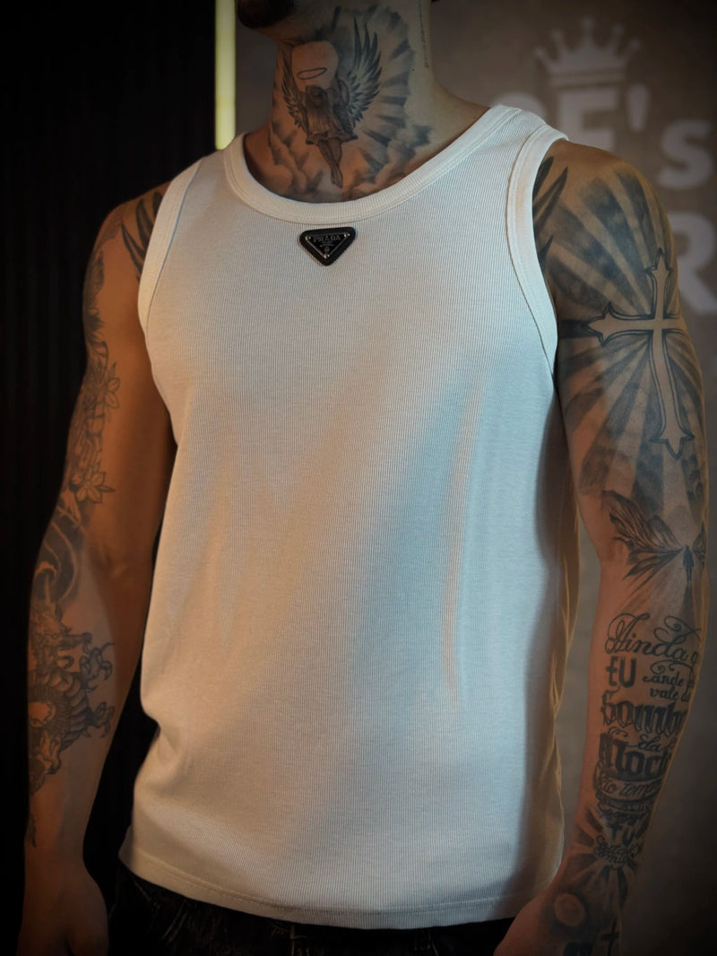 Regata Canelada Prada Logo frontal - Importada - Branca