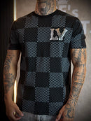 Camisa Lv Estampa Xadrez Simbolo Prata - Preta