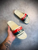 Slide Importada GUCCI GG Faixa - Bege