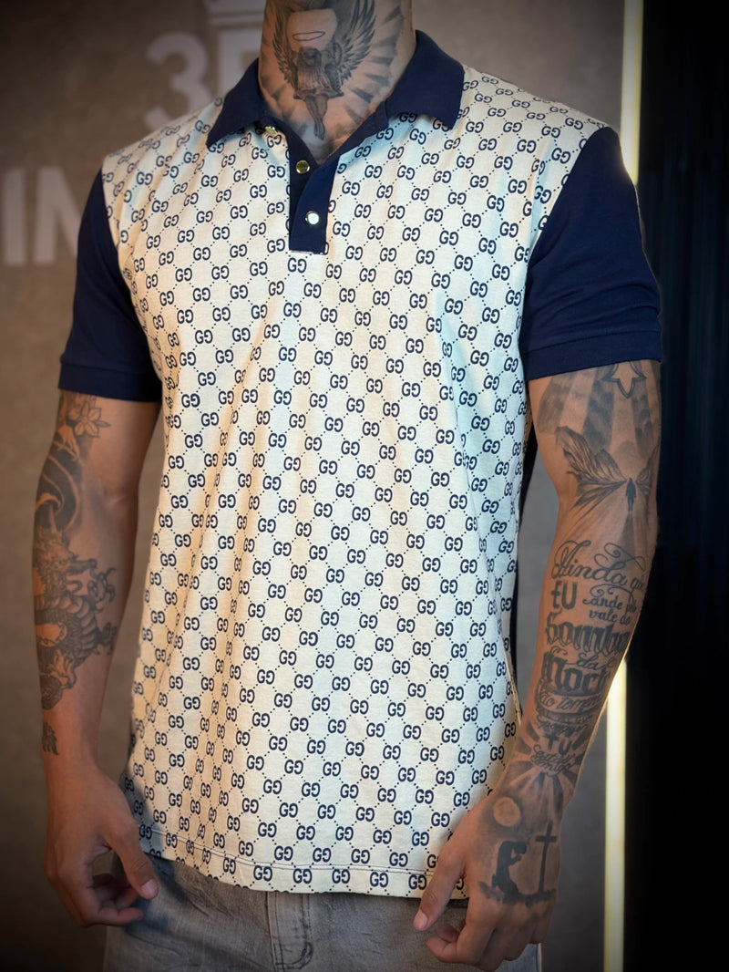 Camisa Polo Gucci importada - Estampada - Azul Marinho