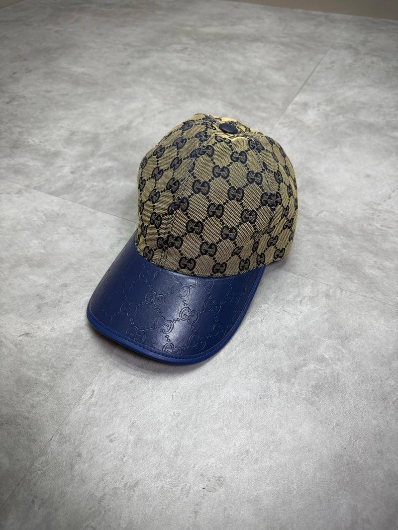 Boné Gucci Monogramado | Aba de couro Azul - BEGE