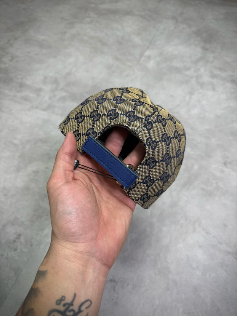 Boné Gucci Monogramado | Aba de couro Azul - BEGE